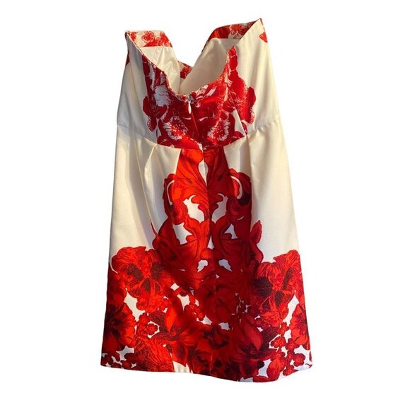 Tibi Rococo Vibrant Red and Cream 100% Silk Floral Boned Strapless Cocktail Dres - Picture 8 of 8